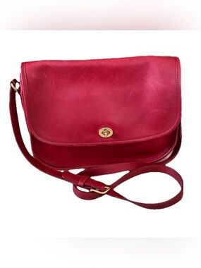 Vintage Coach 9790 Red  City Crossbody Bag Nickel Turn Lock